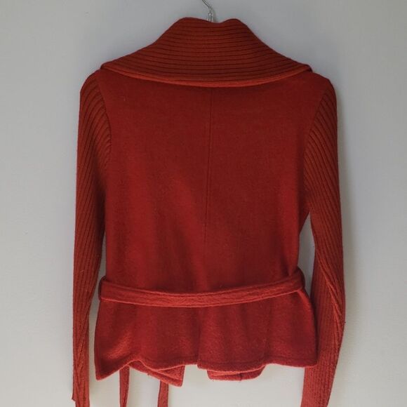 Willi Smith Boiled Wool Cardigan Sweater Belted Womens sz M Shawl Collar Rust - Picture 4 of 8